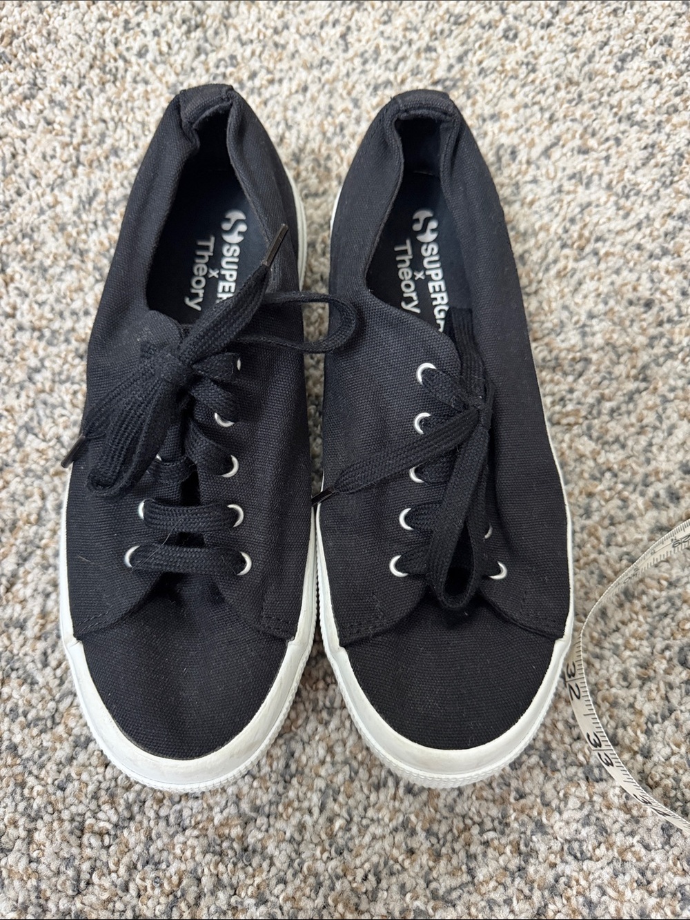Theory Black Canvas Sneakers with White Soles w7.5